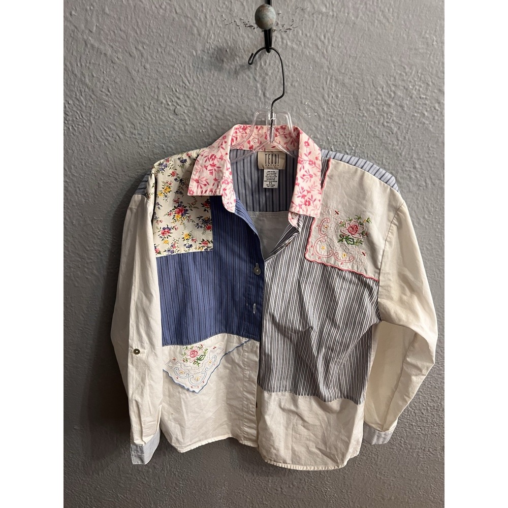 Teddi Button Up Shirt Women size PS Patchwork Floral Embroidered Vintage